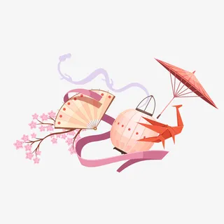 樱花伞灯笼千纸鹤免抠