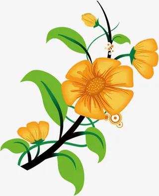 手绘黄色春天植物免抠