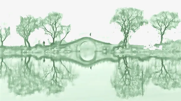 桥在水中的倒景免抠