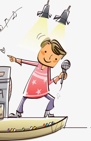 手绘可爱唱歌人物男孩免抠