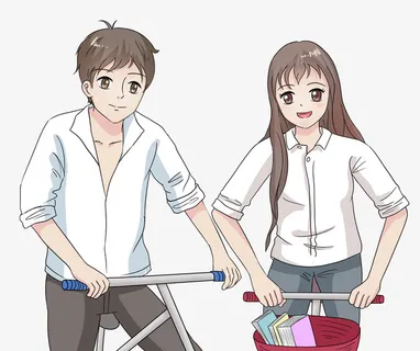 手绘人物插图骑单车的人物插画免抠