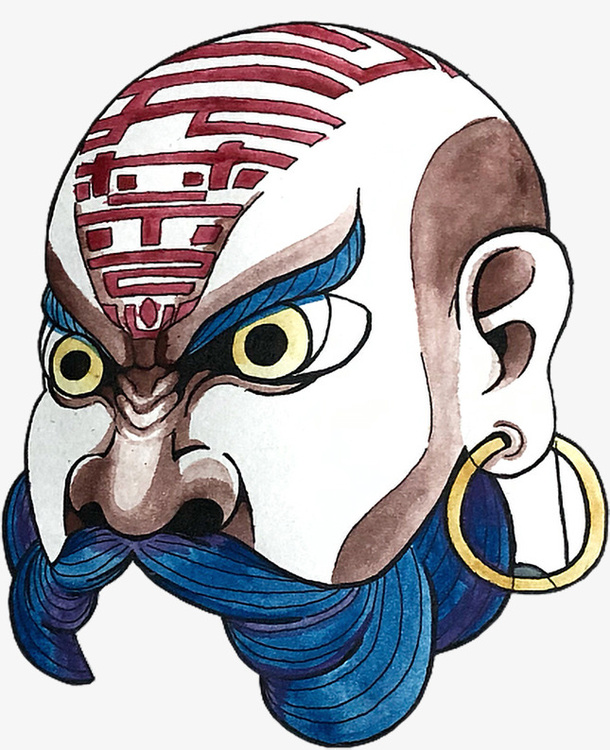 手绘国潮面具元素免抠