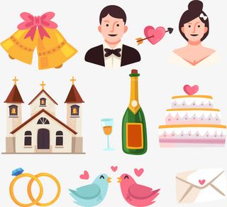 矢量手绘卡通婚礼图案免抠