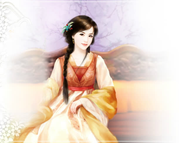 手绘笑眼如花的美女免抠