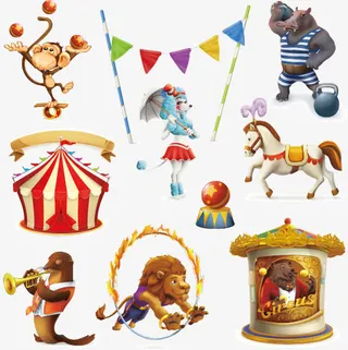 可爱马戏团元素矢量素材免抠