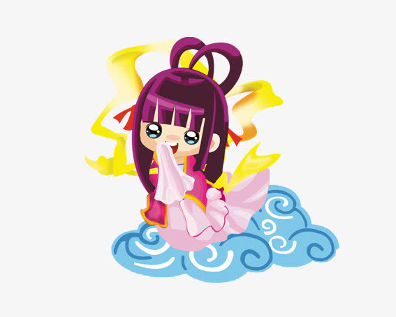 嫦娥娃娃踩着祥云免抠