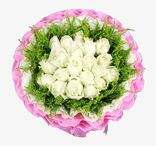 粉色纸包白玫瑰花免抠