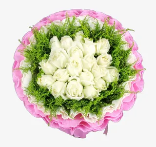 粉色纸包白玫瑰花免抠