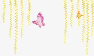 春天清新枝条柳条蝴蝶免抠漂浮叶子元素