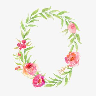 花草水彩手绘椭圆形边框免抠