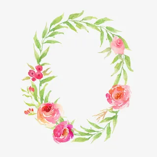 花草水彩手绘椭圆形边框免抠