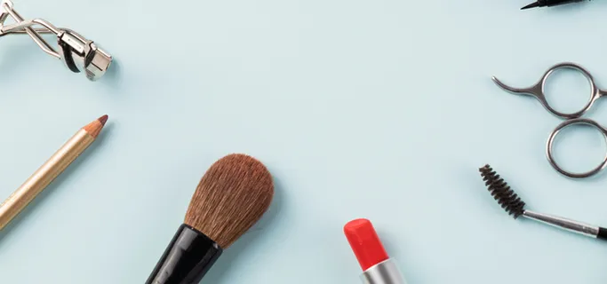 美妆工具简约蓝色海报banner背景高清