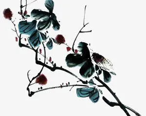 水墨桃花树枝免抠