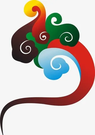 手绘彩色中国风祥云免抠