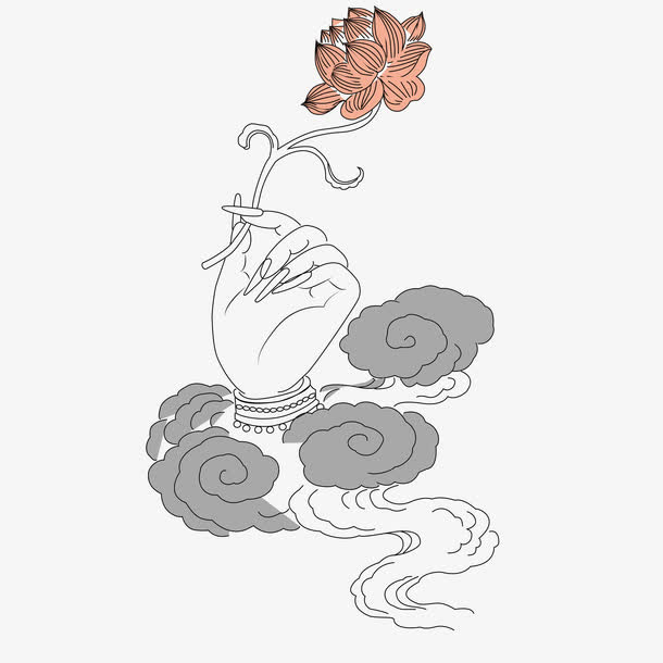 中国风水墨画佛教素材免抠