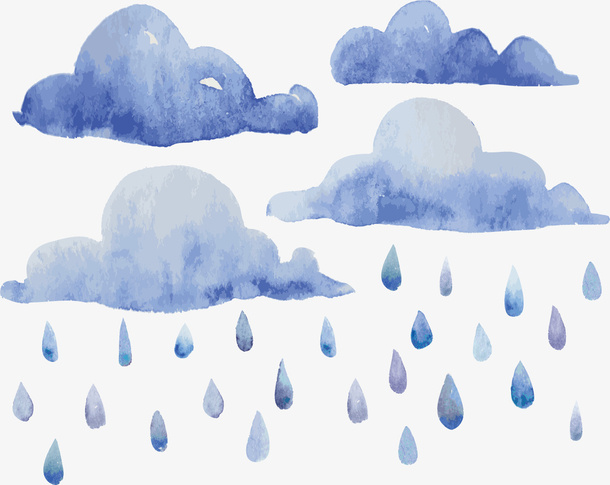秋天下雨水彩雨滴免抠