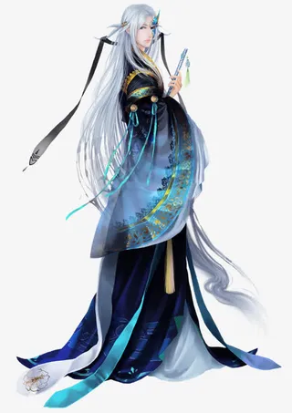 古风立绘蓝衣白发美男子免抠