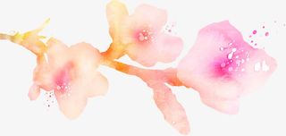 创意合成水墨水彩红色的桃花免抠