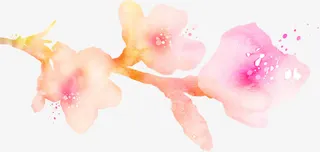 创意合成水墨水彩红色的桃花免抠