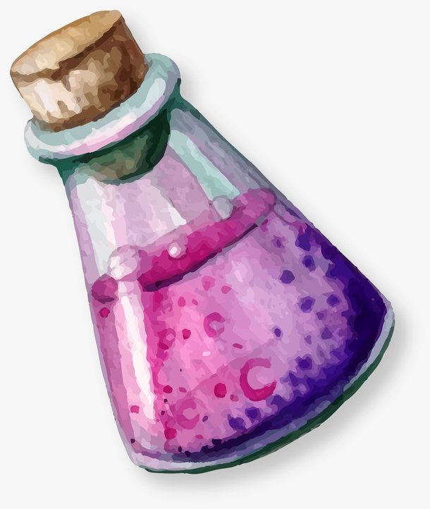 紫色水彩药水瓶免抠