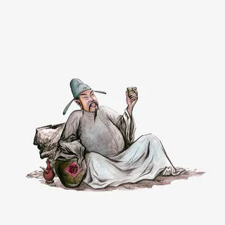 手绘李白醉酒素材免抠