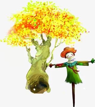 手绘金秋还有稻草人免抠