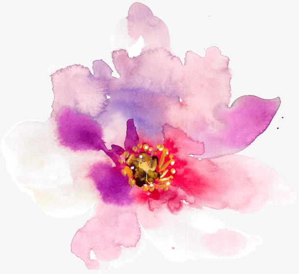 粉色水粉彩绘花朵素材免抠