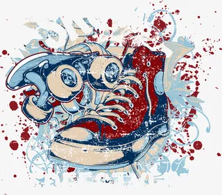 红色水彩高帮鞋子免抠