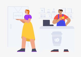 扁平插画人物开业免抠