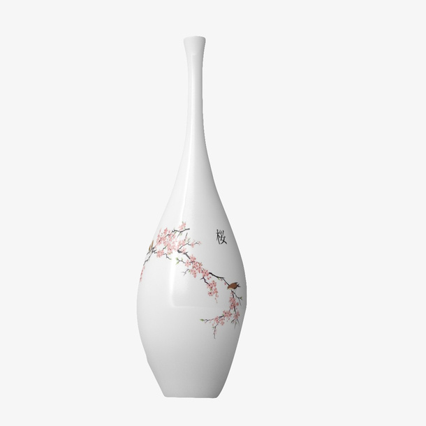 粉色樱花日式花瓶免抠