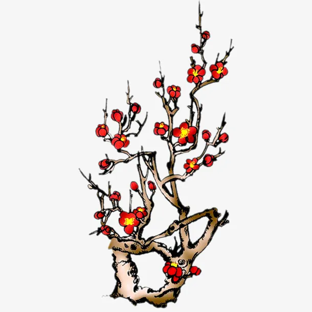 茁壮繁茂的梅花简笔画免抠