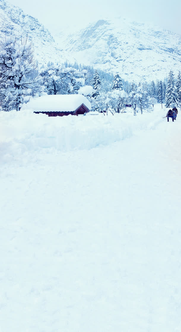 雪地里的房屋树林免抠