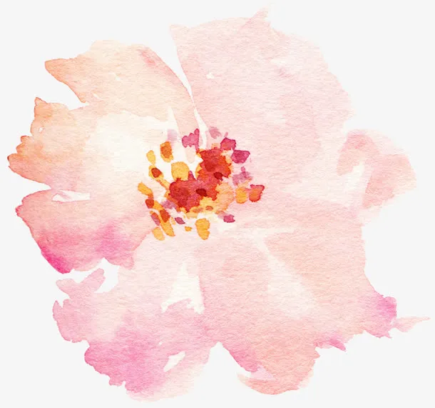 水彩花淡粉色免抠