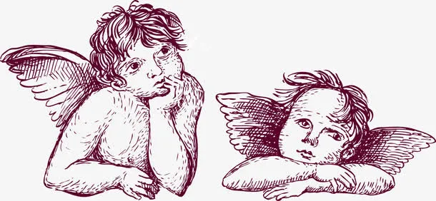 两个天使 手绘免抠