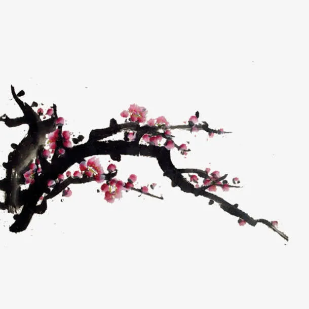 水墨桃花装饰免抠