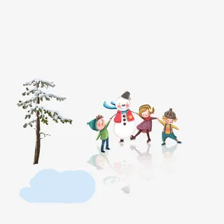 冬季堆雪人免抠