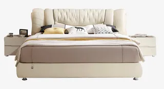 简约白色双人床免抠