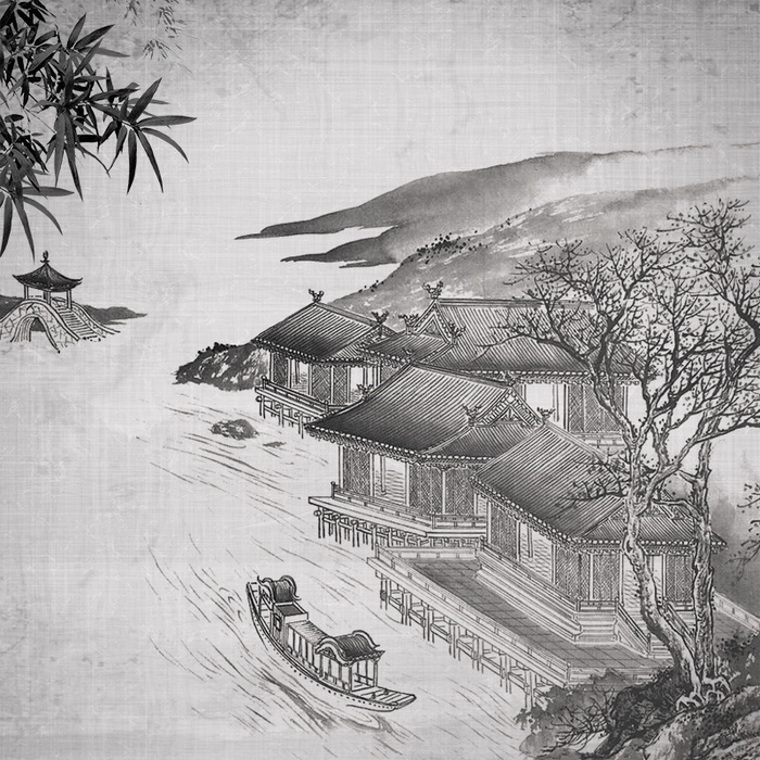 中国风水墨速写风景PSD分层主图高清