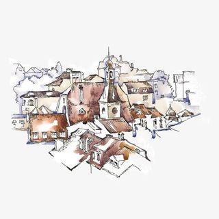 矢量手绘水彩城市建筑素材免抠