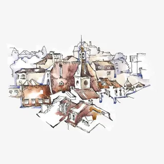 矢量手绘水彩城市建筑素材免抠