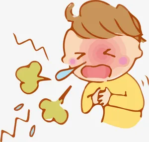 手绘卡通小孩咳嗽免抠免抠
