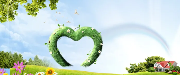 春天卡通绿色海报banner背景高清