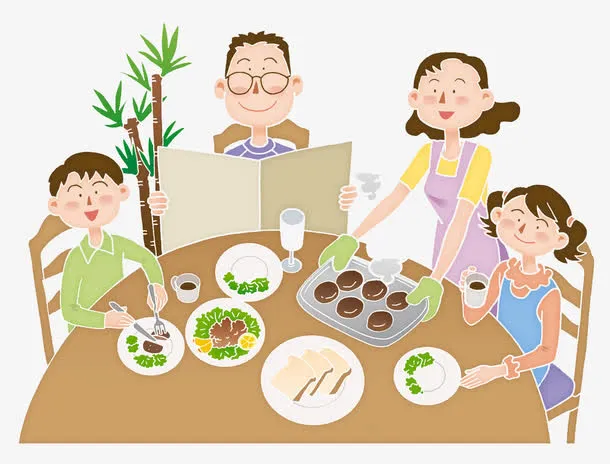 家人一起吃饭插画免抠