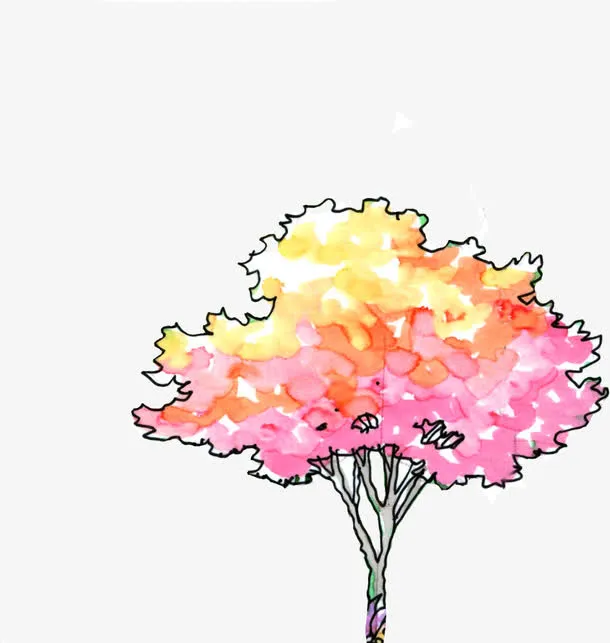 红色高樱花树彩绘风格高清合成免抠
