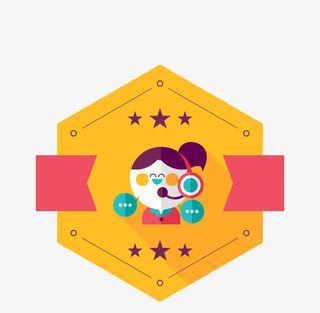 黄色卡通客服促销标签免抠