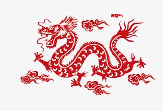 红色中国风蛟龙剪纸免抠