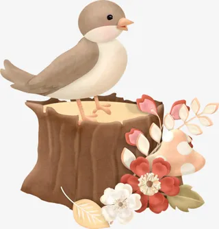 树桩上的小鸟免抠