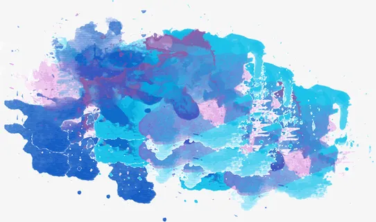 蓝粉色中国风水墨标签免抠