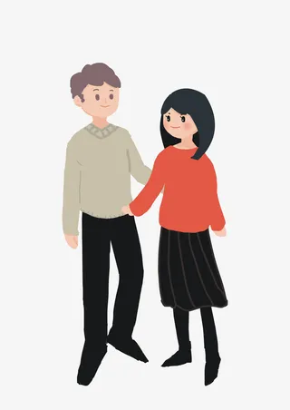 卡通秋装情侣人物素材免抠