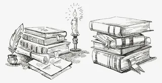 手绘线条书本与蜡烛免抠